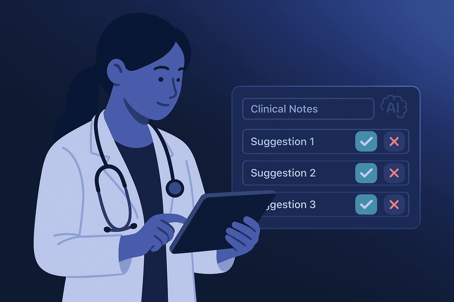 Clinician reviewing and curating data with AI assistance